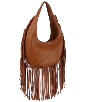 Boho Fringe Hobo Shoulder Bag DX-0191 BROWN